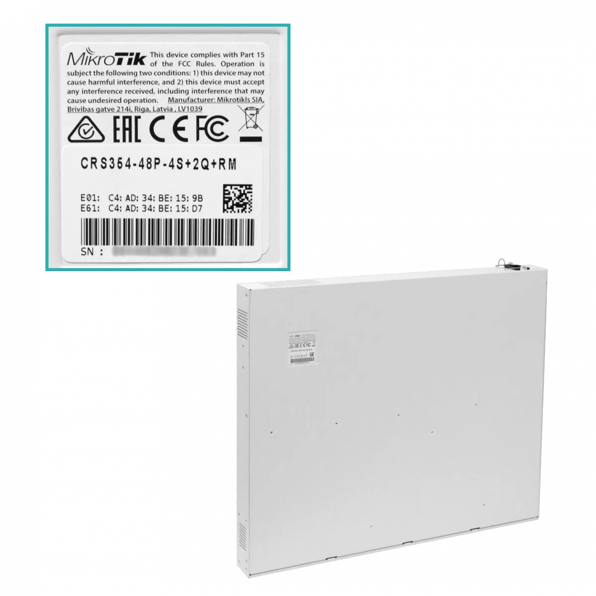 Switch MikroTik CRS354-48P-4S+2Q+RM, 48 Puertos 1G PoE, 4-SFP+10G, 2-QSFP+40G, PSU 3