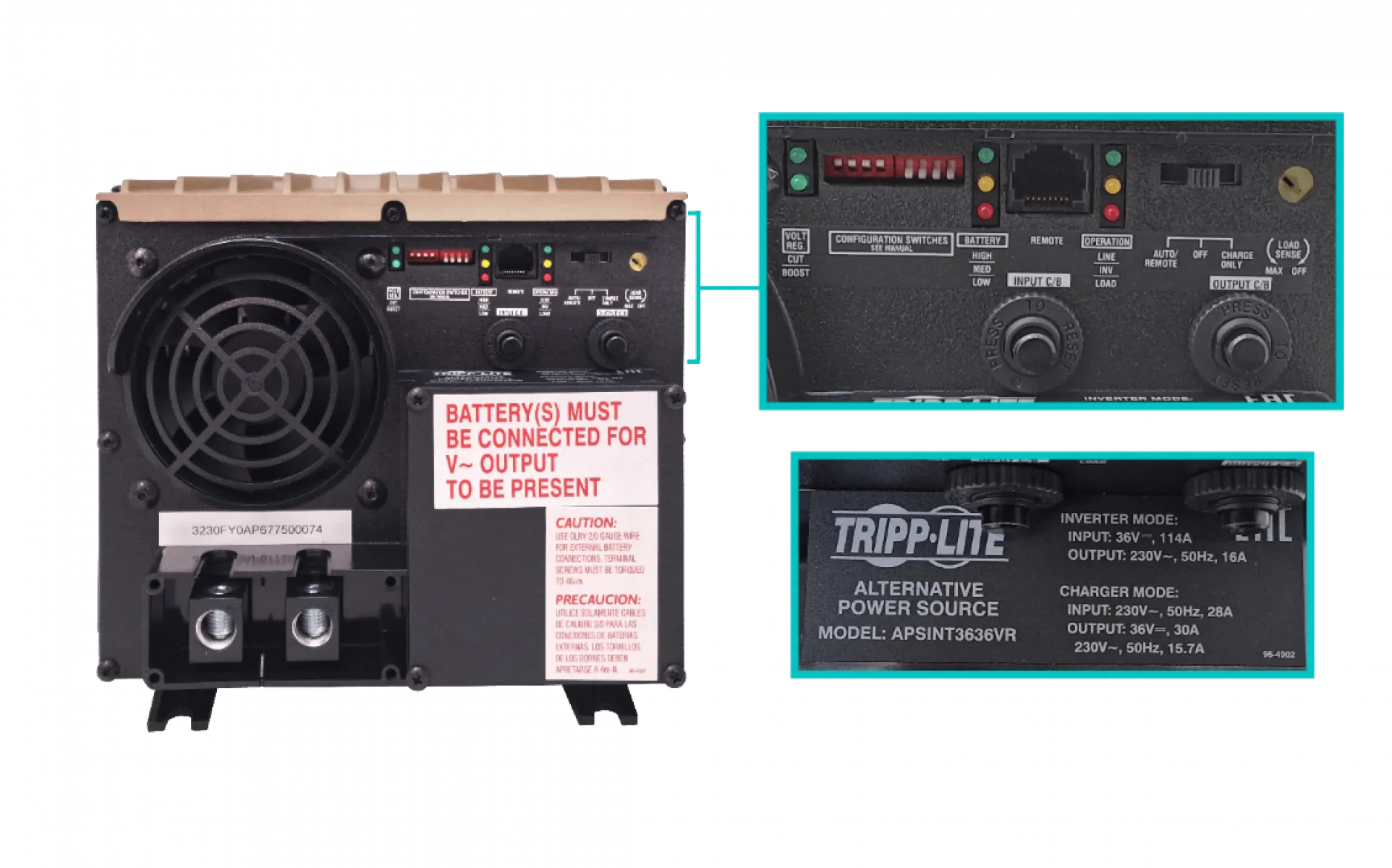 Inversor Cargador 3600W, 36VDC a 230V, Conmutación Automática, Eaton APSINT3636VR 6