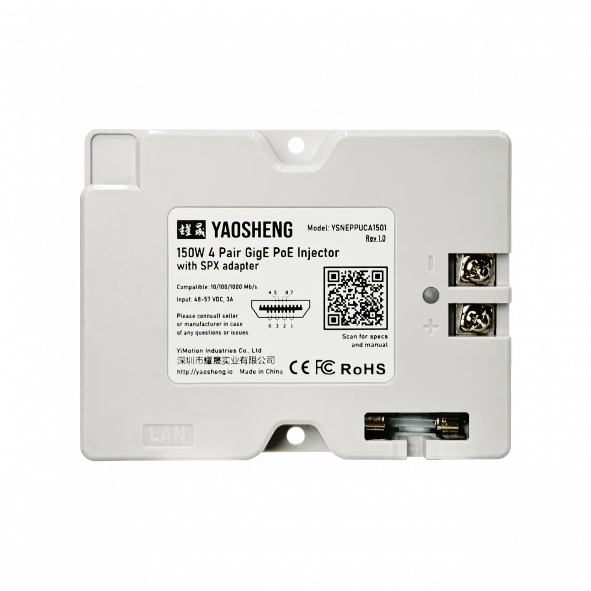 Adaptador Starlink 150W 48VDC, Modelo 1-1000, Inyector PoE sin Cable 3