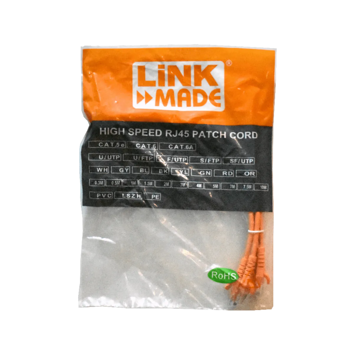 Pack x4 Cable Patch LINKMADE Cat6 30cm Naranjo LSZH Inyectado 3