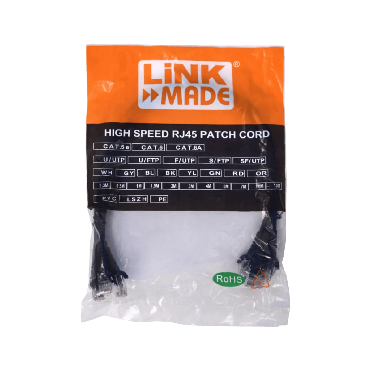 Pack x4 Cable Patch LINKMADE Cat6 Negro 50cm LSZH Inyectado Multifilar 3