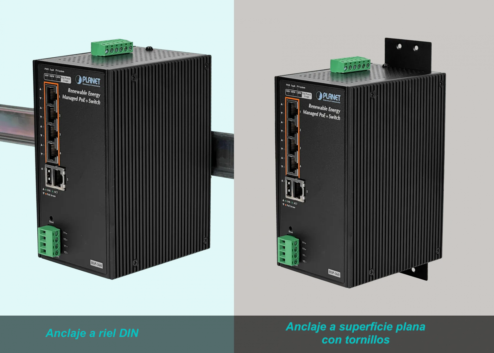 PLANET Switch Adm 5-1000-PoE+ CargaSolar PV24-45V/120W req-Bat24V Rdin 5