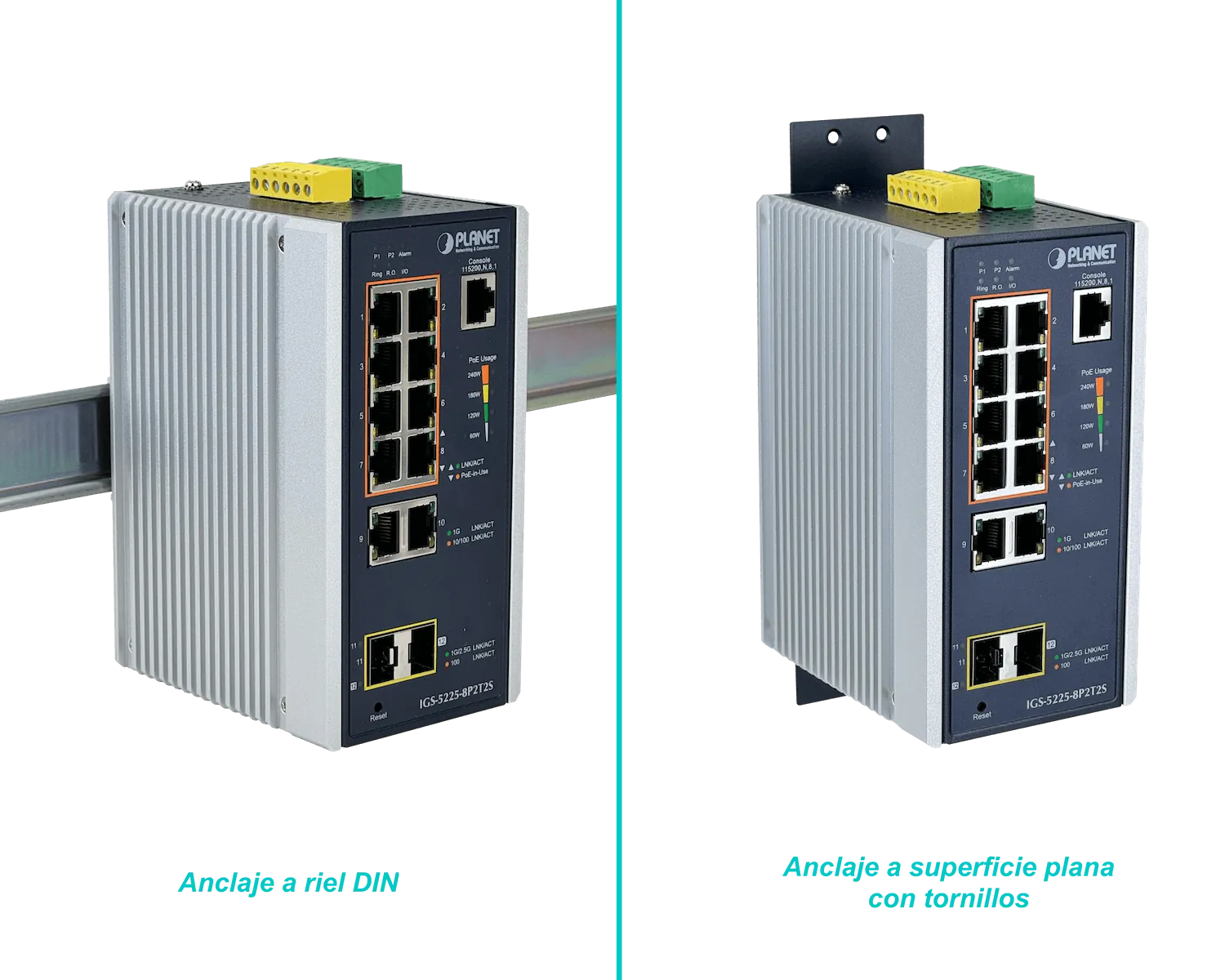 Switch PLANET 8-1000-PoE 2-1000 2-SFP 240W-tot RielDIN Switch Indust 8P2T2S 3
