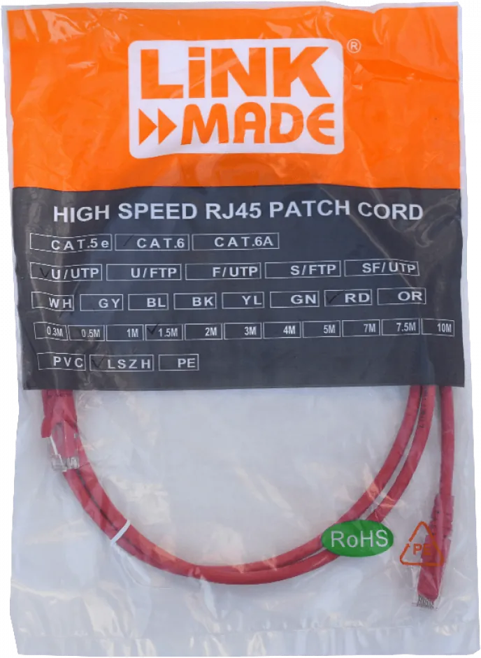 Cable Patch LINKMADE Cat6 Rojo LSZH, 1.5m, Inyectado, Multifilar 3