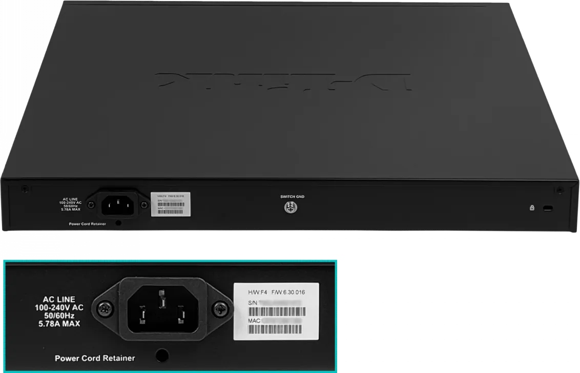Switch D-Link 48-1000-PoE+ 4-SFP tot-370W Switch Smart Rack req-Cable-C13 2