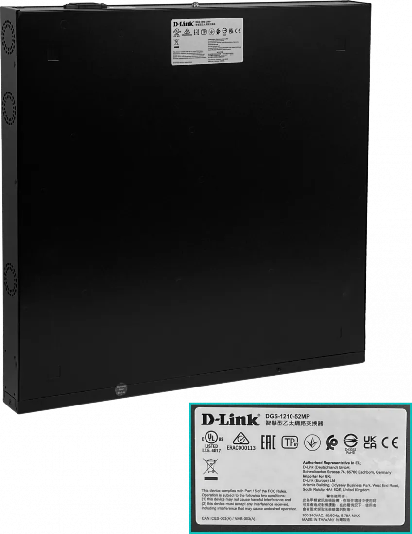Switch D-Link 48-1000-PoE+ 4-SFP tot-370W Switch Smart Rack req-Cable-C13 4