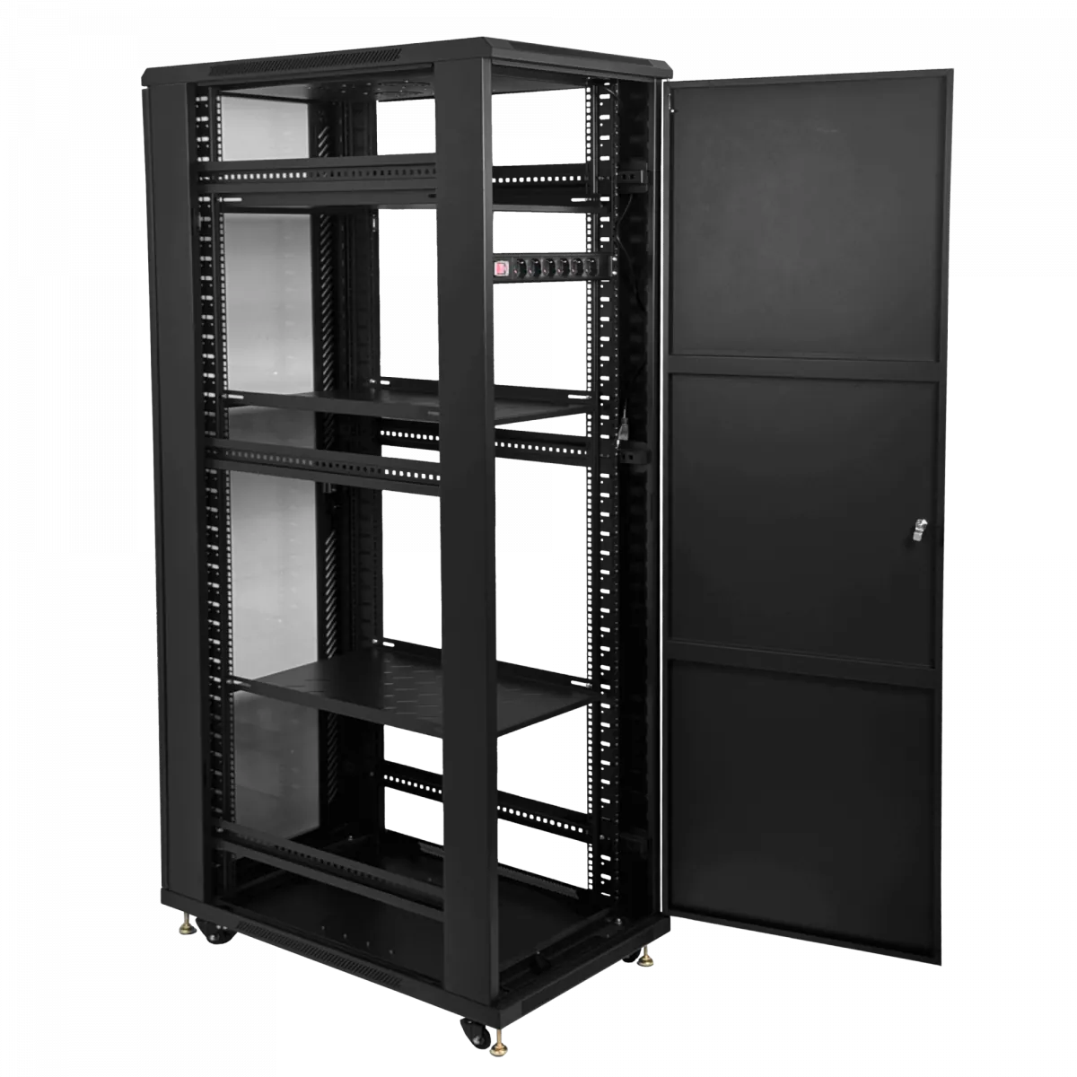Gabinete Rack LINKMADE RK42-10VLD 42U 100cm de Fondo Desarmado con PDU, Ventilador y Bandejas, Negro 5