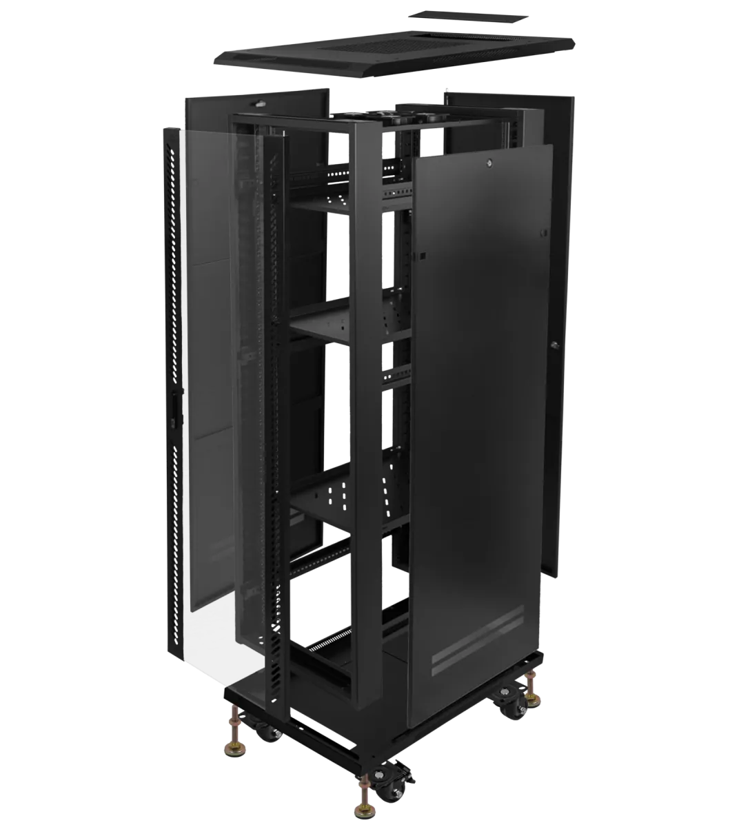 Gabinete Rack LINKMADE RK42-10VLD 42U 100cm de Fondo Desarmado con PDU, Ventilador y Bandejas, Negro 7
