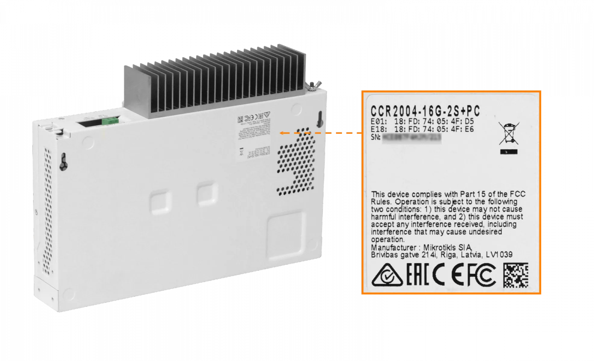 Router de Alta Capacidad con 16 Puertos Gigabit y 2 SFP+ de 10G,MikroTik CCR2004-16G-2S+PC 3