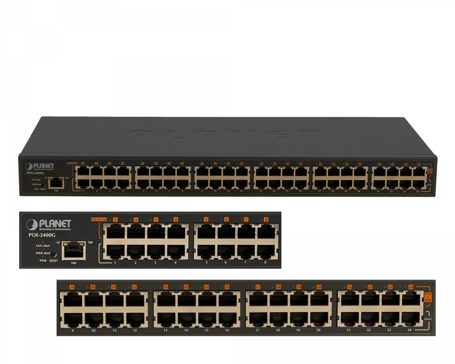 Hub PoE de 24 Puertos Planet POE-2400G, GbE, 440W y Gestión Avanzada, 802.3at/af, 48x RJ45 2