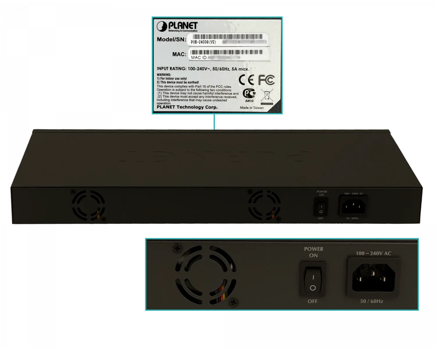 Hub PoE de 24 Puertos Planet POE-2400G, GbE, 440W y Gestión Avanzada, 802.3at/af, 48x RJ45 4