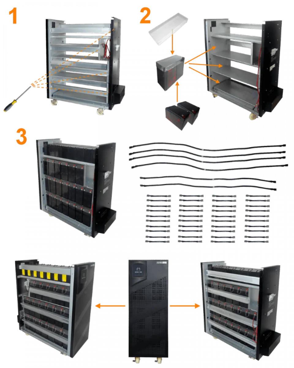Banco Vacío CITO EBMT-20K 48 Baterías 288VDC 2x24x12V/9Ah Torre con Ruedas sin Baterías 4