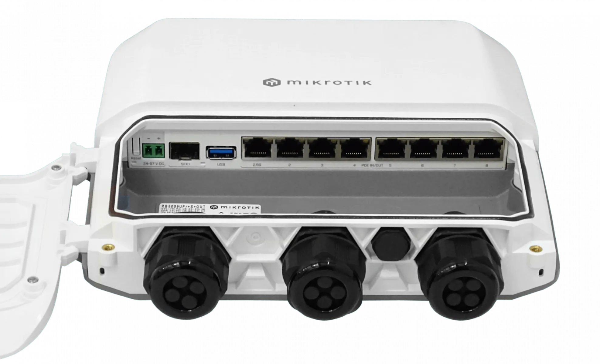 Router Outdoor con 9 Puertos y PoE MikroTik RB5009UPr+S+OUT, ARM 64-bit, 1GB Ram, 1GB NAND 2