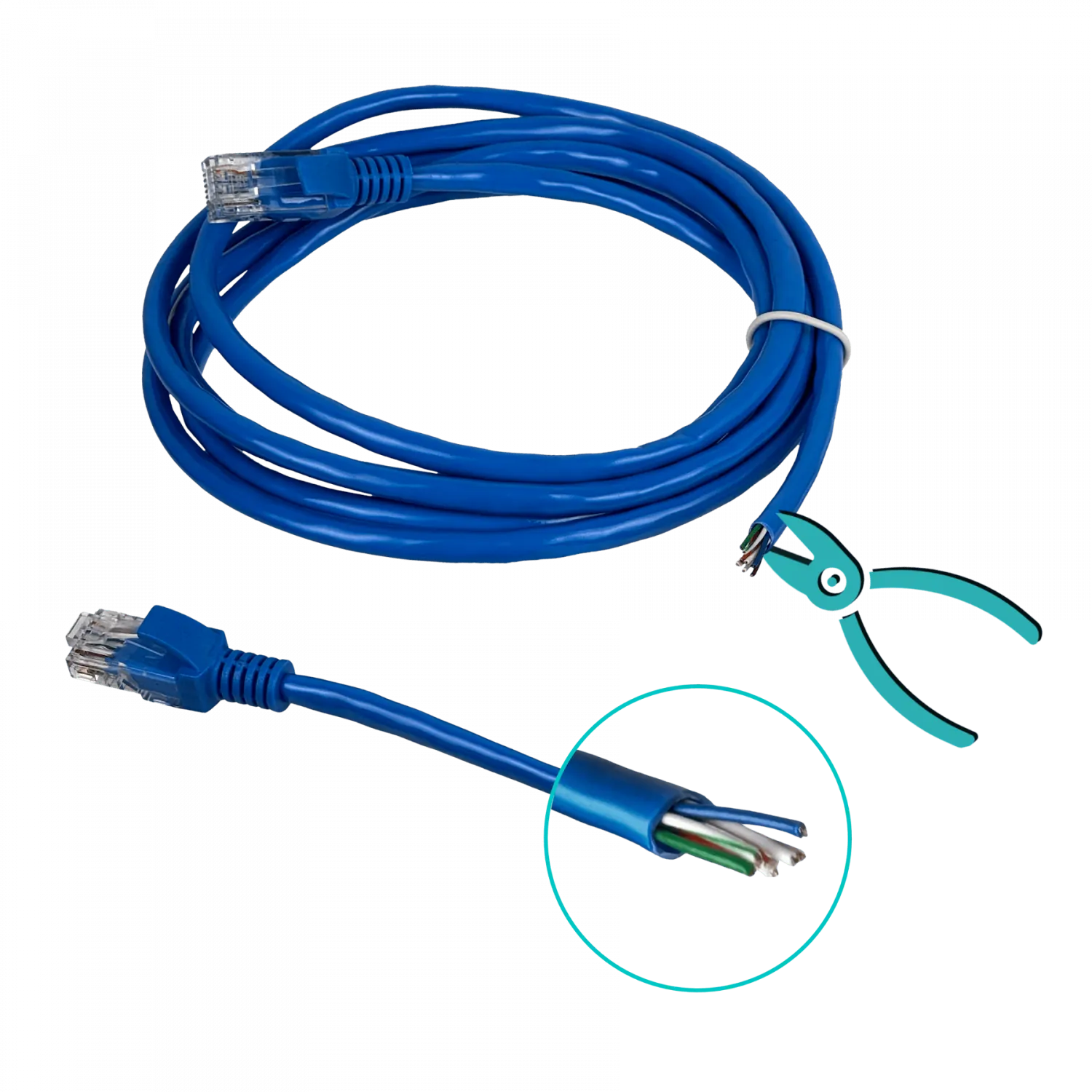 Cable Patch Cord Azul Multifilar CCA Aleacion Cat5e 2mt RJ45 inyectado 5