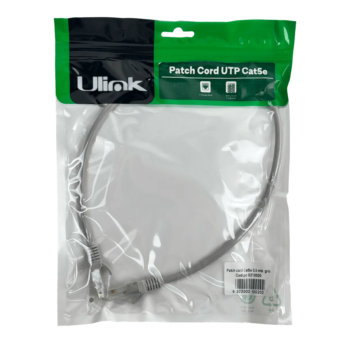 Cable Patch  Cat5E Gris, 50cm, Inyectado, Multifilar 2