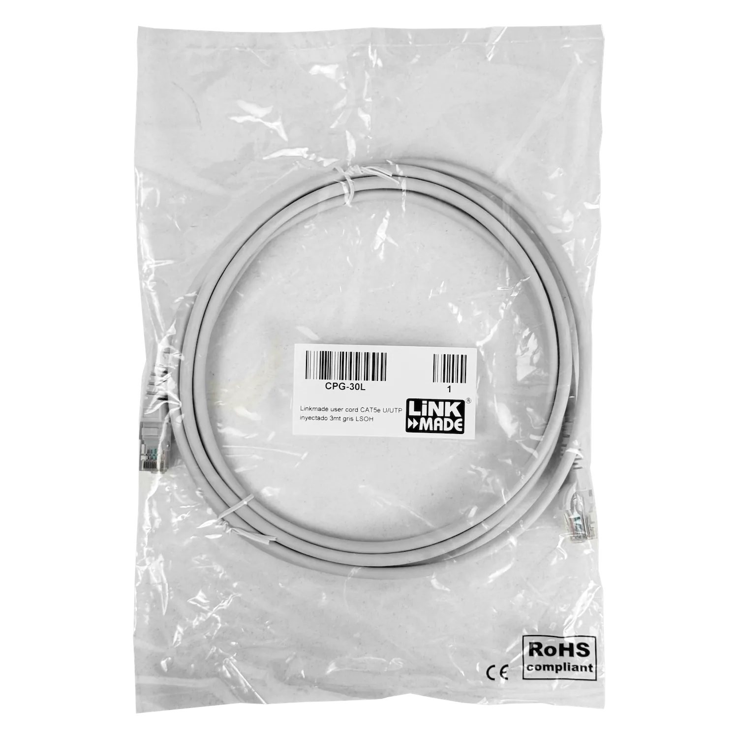 Cable Patch  Cat5e Gris LSZH 3 metros Inyectado Multifilar de Alta Fiabilidad 4