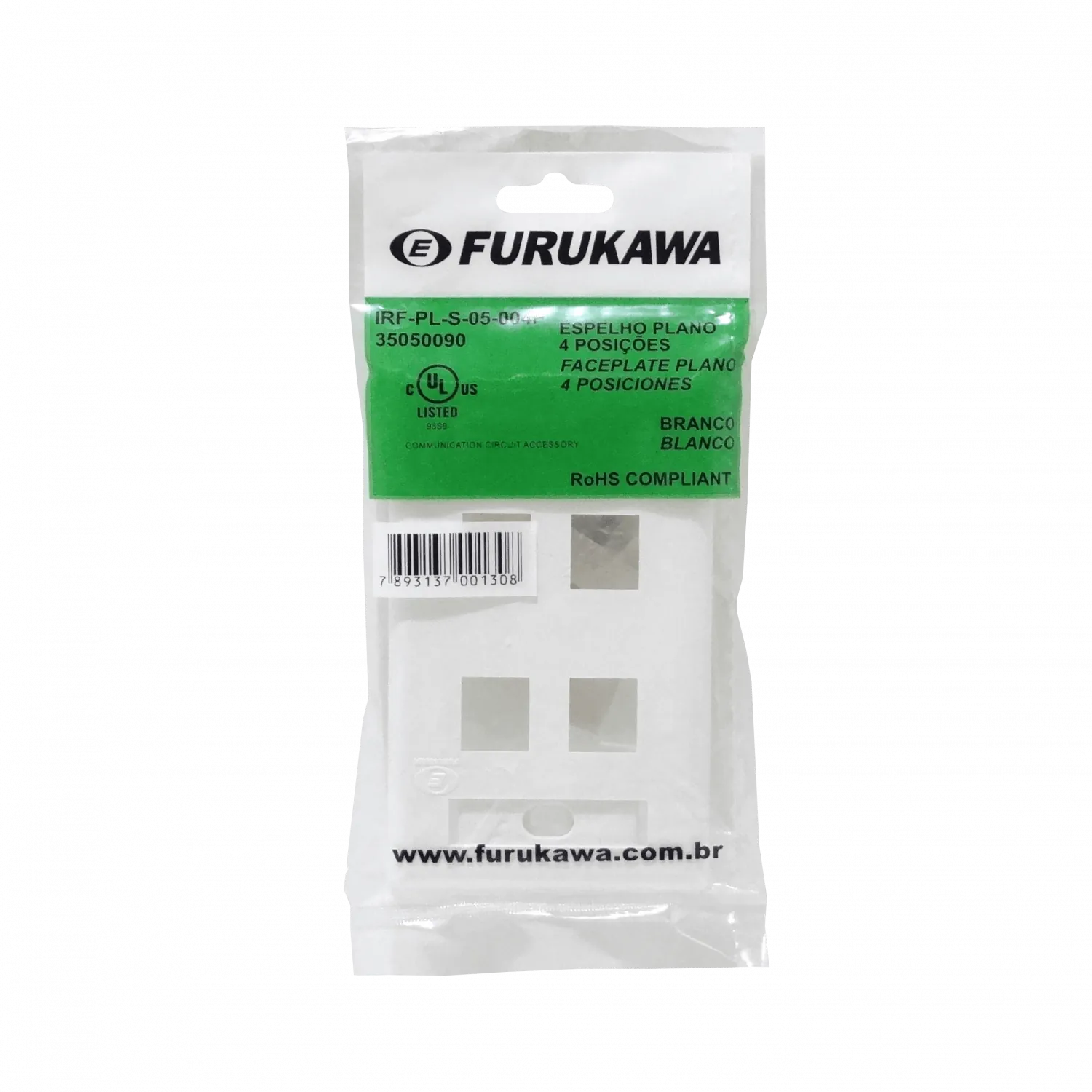 Faceplate Furukawa para 4-Keystone Blanco Plano 4P 70x114mm 2