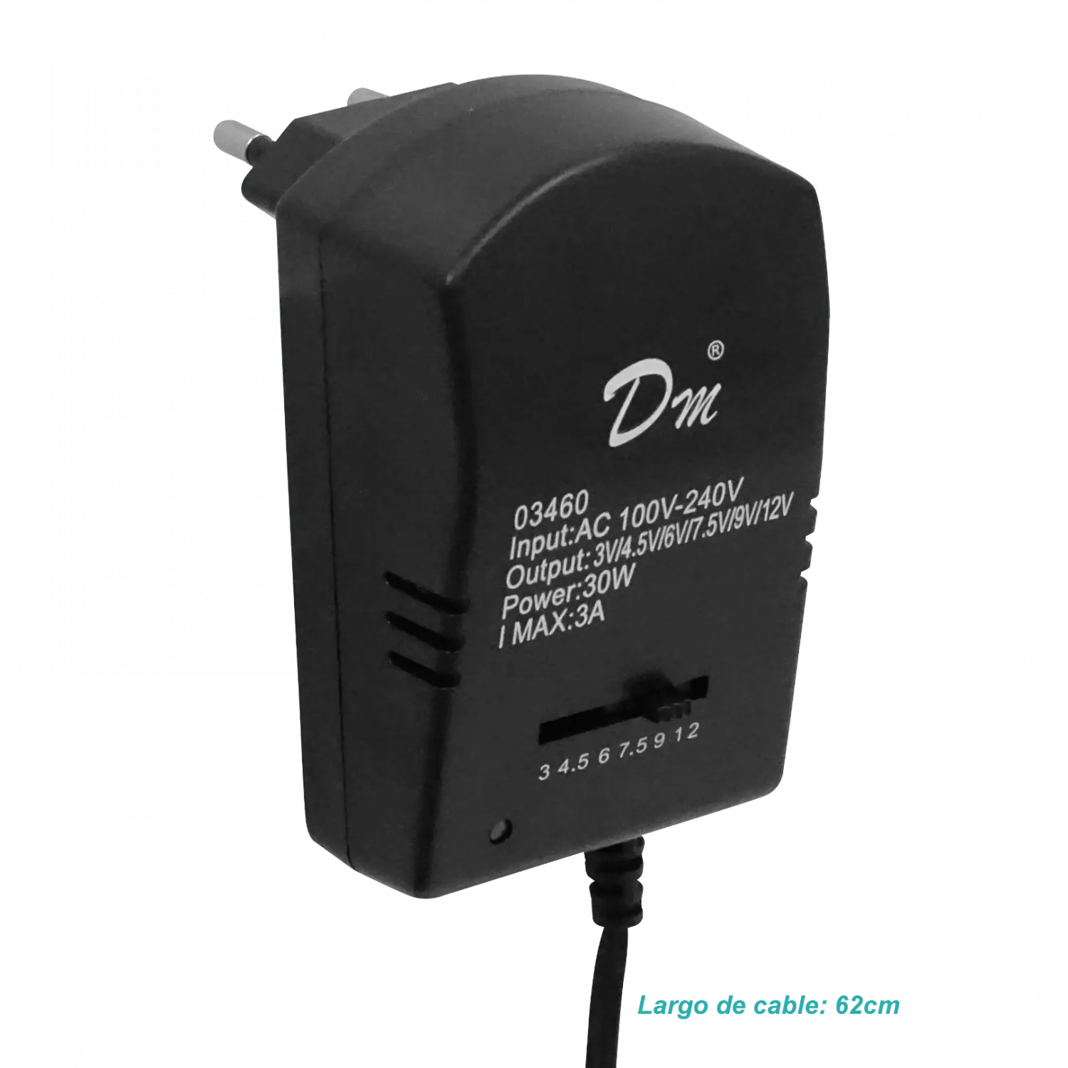 Transformador Universal 3-4,5-6-7,5-9-12V 3,0A 30W Variable Fuente Poder 100-240VAC 3