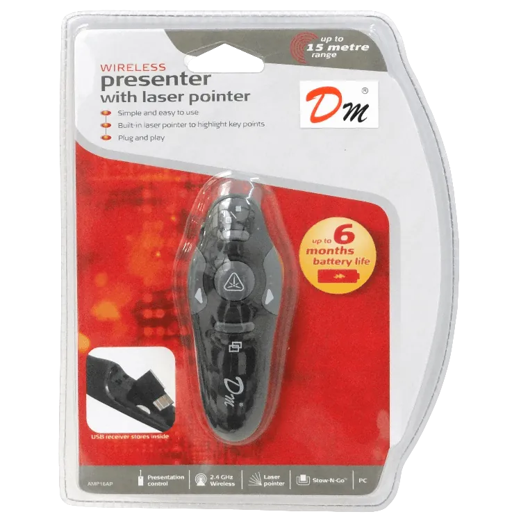 Presentador Inalámbrico 15m 2.4GHz USB con Puntero Láser y Receptor 5