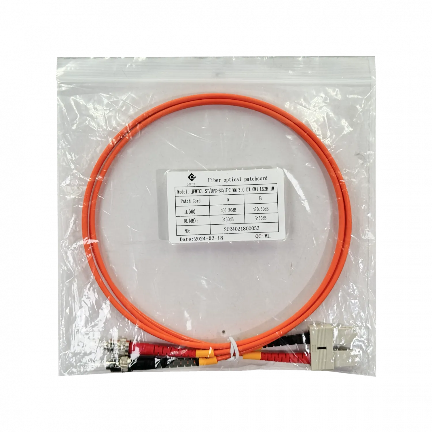 Jumper Fibra 1mt ST-SC OM1 MultiModo MM Duplex  62.5/125um LSZH 3
