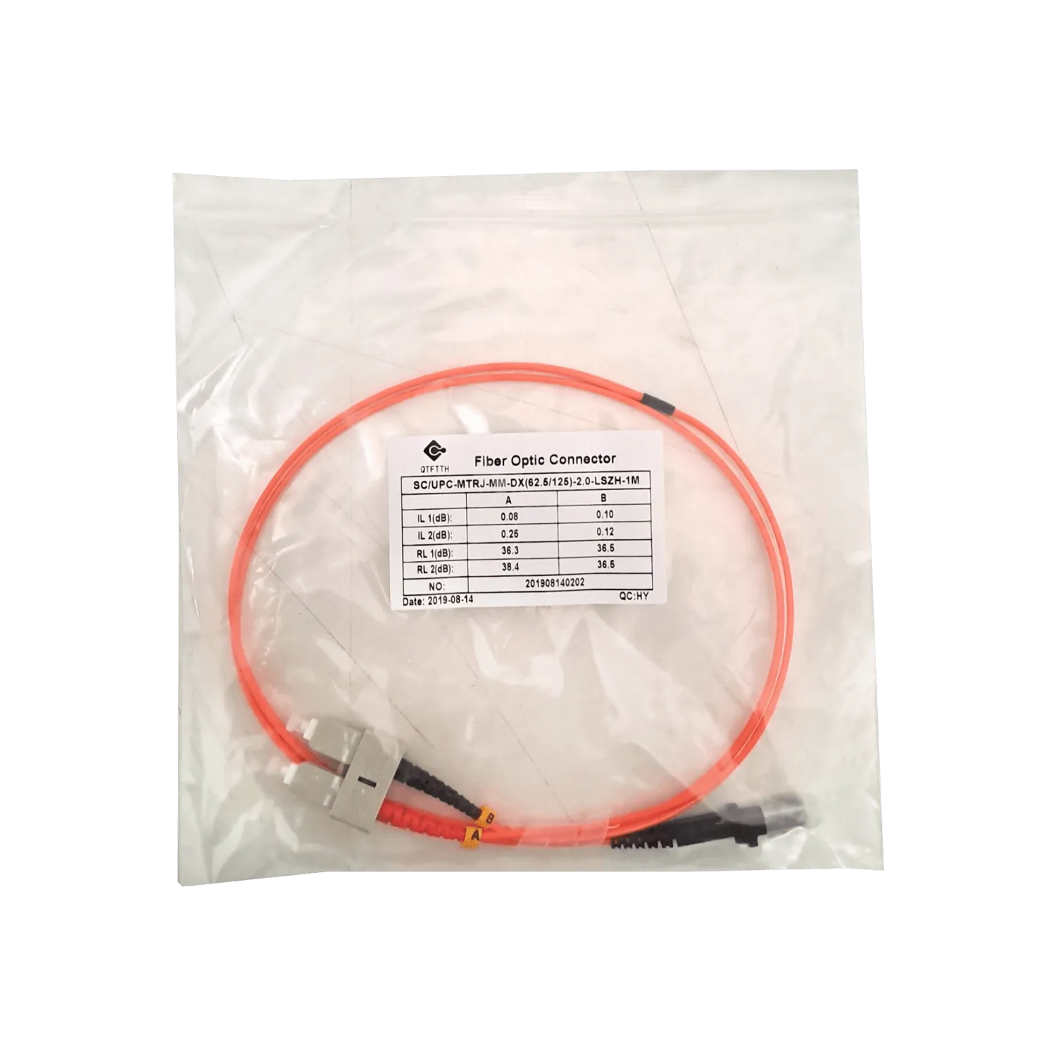 Cable Jumper de Fibra Óptica Multimodo OM1 MTRJ-SC Duplex 1m 62.5/125µm LSZH 3