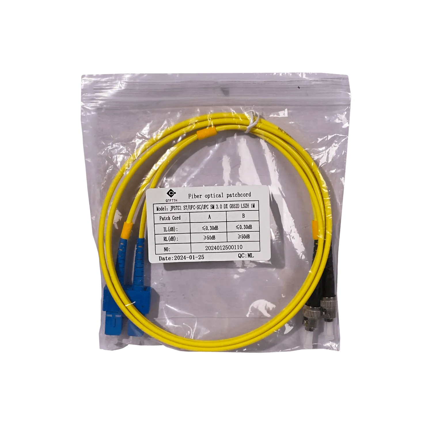 Jumper Cable Fibra 1mt ST/UPC-SC/UPC MonoModo SM Duplex  9/125um 3mm 3