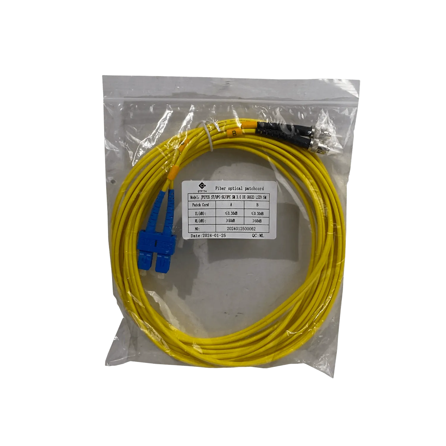 Jumper Cable Fibra 5mt ST/UPC-SC/UPC MonoModo SM Duplex  9/125um 3mm 3