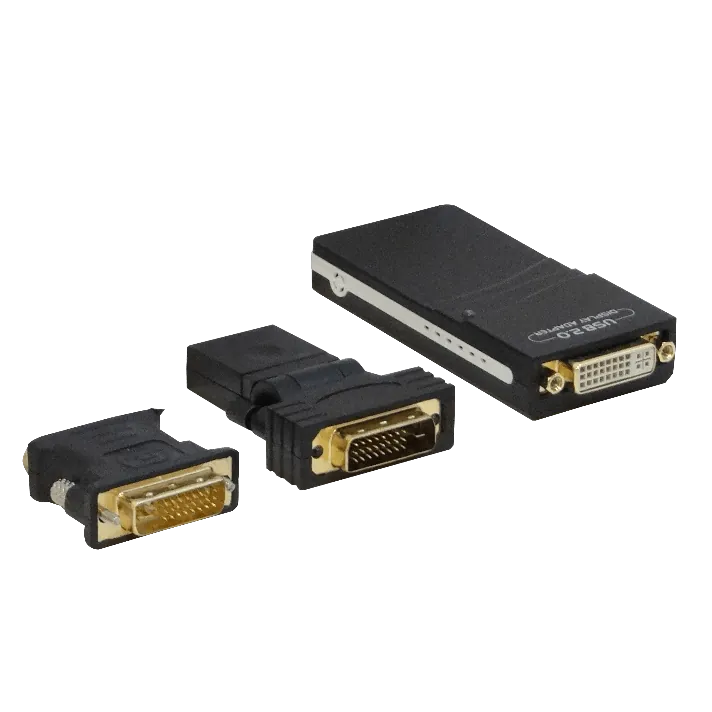 Adaptador USB 2.0 a DVI, Resolución 2048x1152 32bit, Incluye DVI a HDMI y DVI a VGA 2