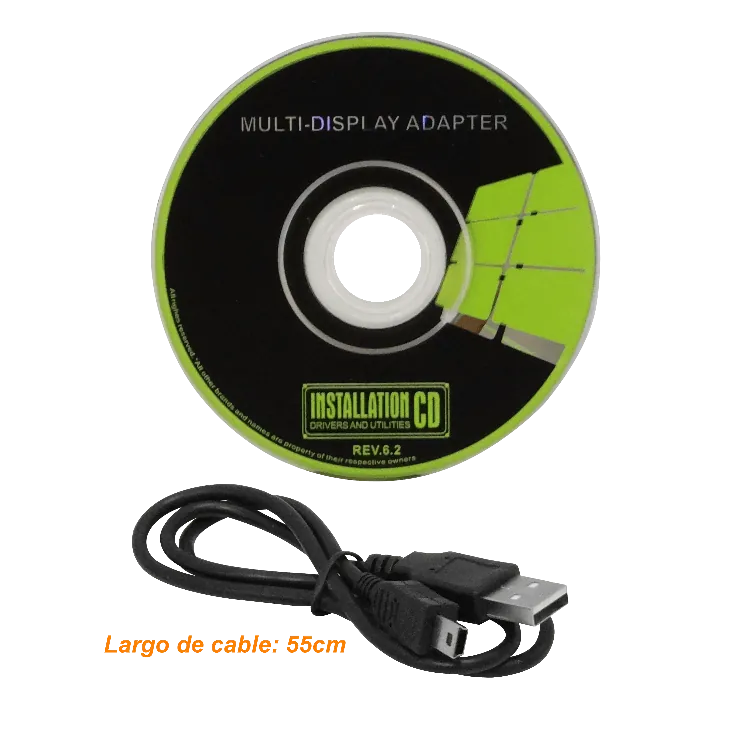 Adaptador USB 2.0 a DVI, Resolución 2048x1152 32bit, Incluye DVI a HDMI y DVI a VGA 3