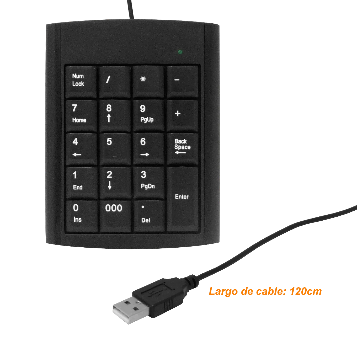 Teclado Numérico USB con 19 Teclas, Dimensiones 140x100x15mm, Cable 120cm 2