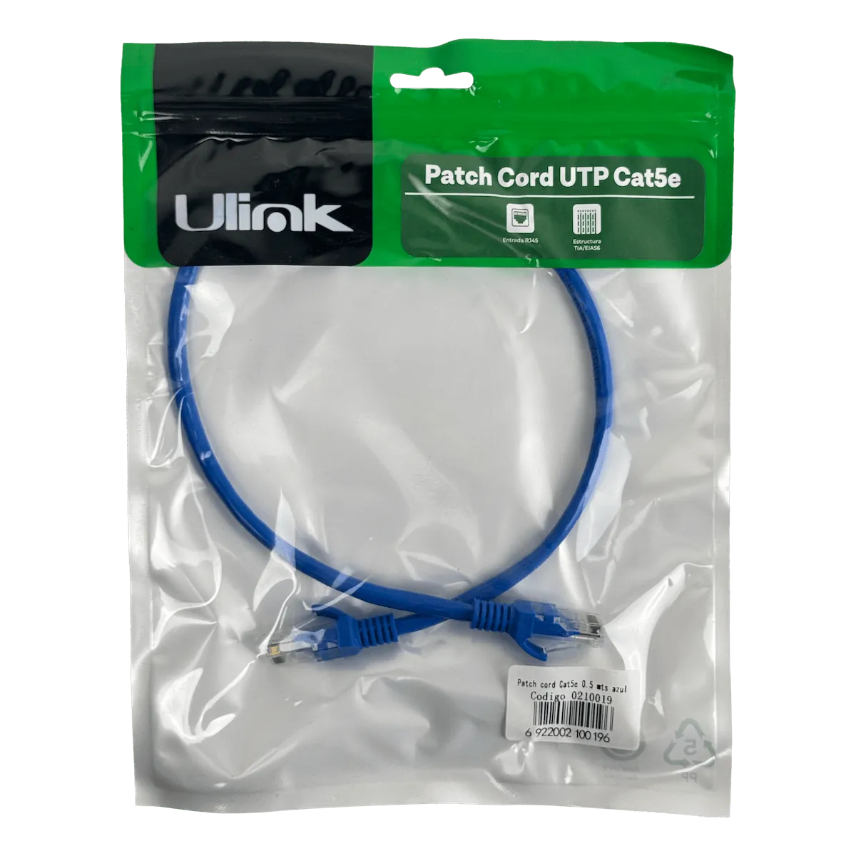 Cable Patch Ulink Cat5E Azul, 50cm, Inyectado, Multifilar 4