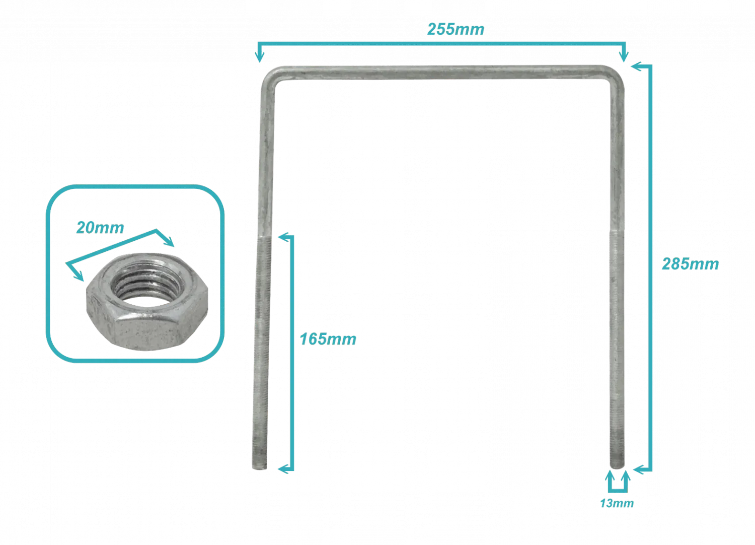 Abrazadera para Poste 1/2 BT, 255x285x13x160mm, 4xHex-21mm 2