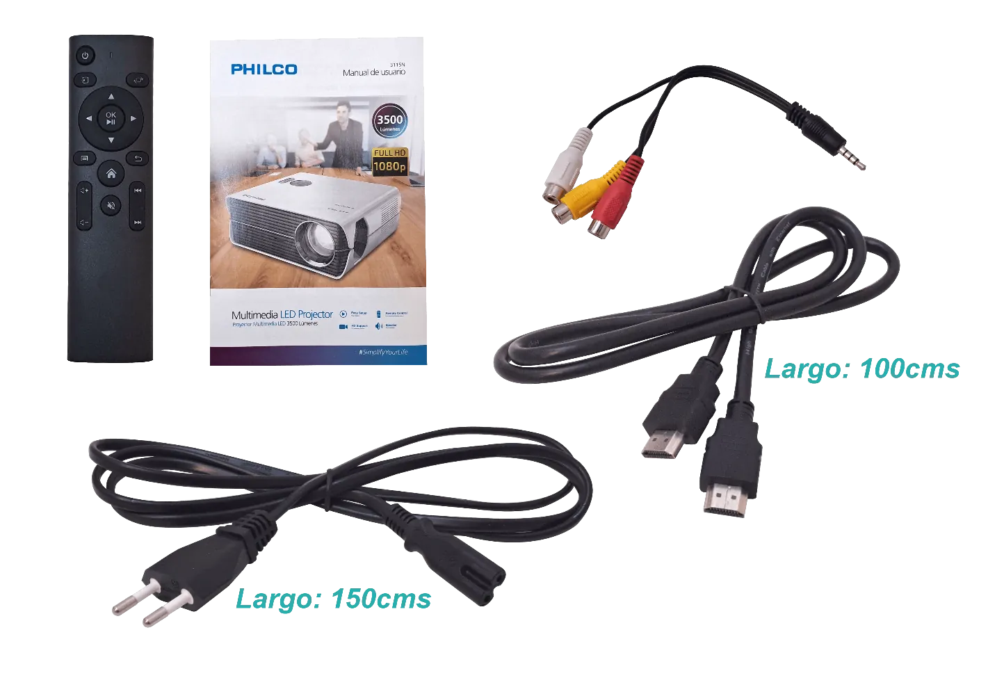 Proyector Philco 3500 Lúmenes, 1080p, Hasta 150