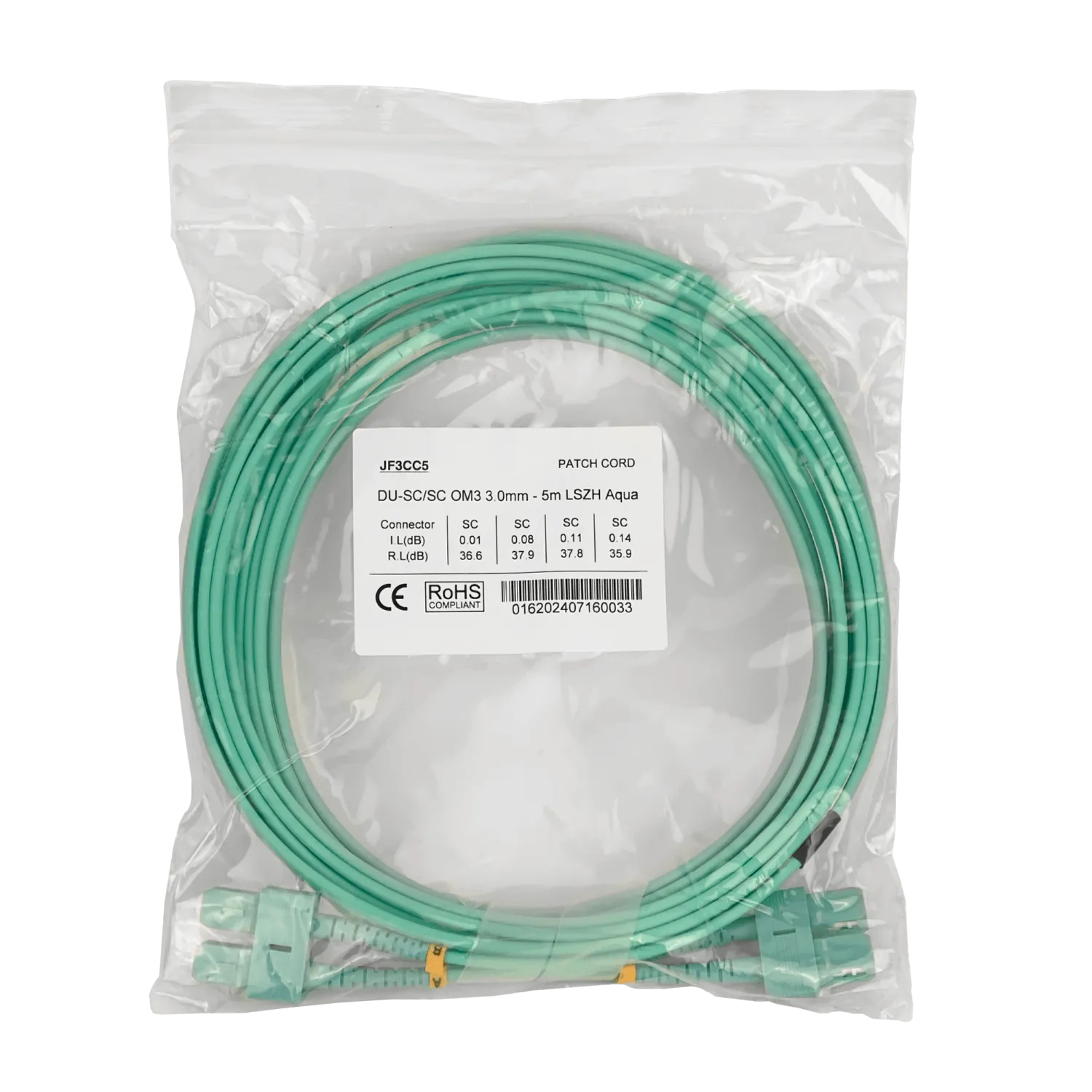 Jumper Fibra MultiModo MM Duplex 5mt SC-SC OM3  3.0mm 50/125um LSZH 3