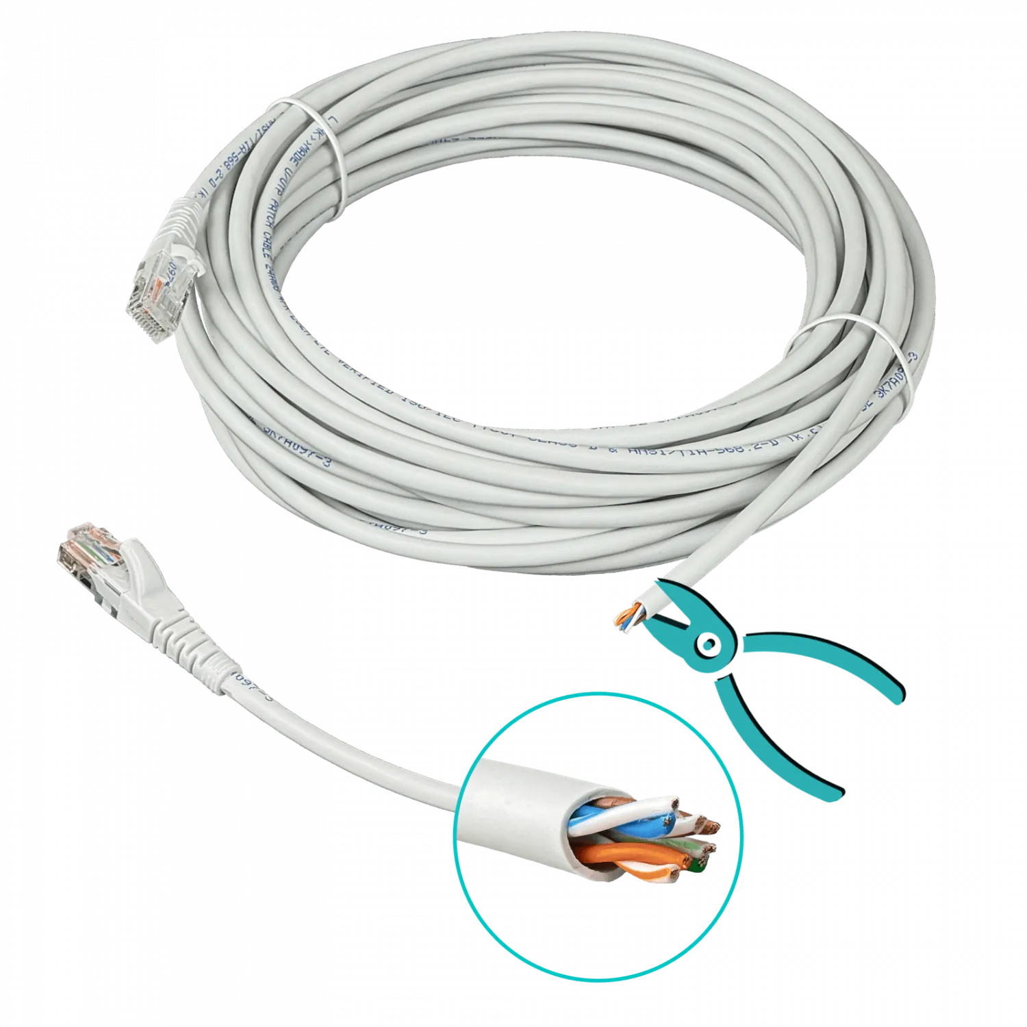 Cable Patch 10mt Cat5e Gris LSZH Inyectado Multifilar 3
