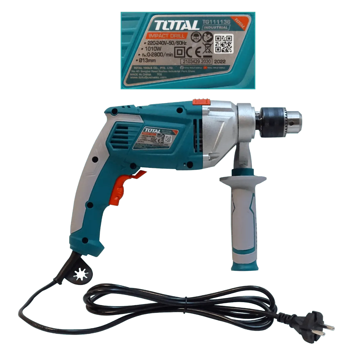 Taladro de impacto Industrial Total 1010W 240VAC 2800RPM 13mm-Mandril  2