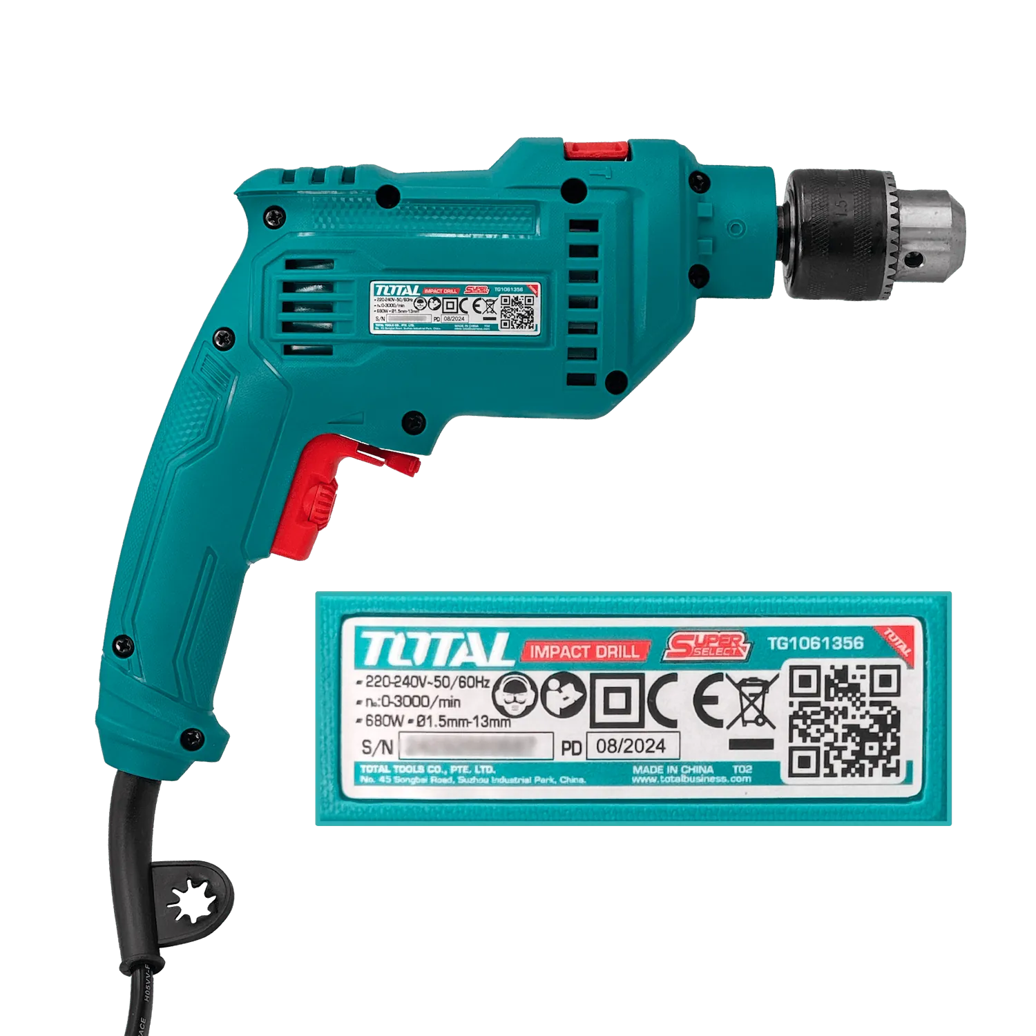 Taladro de impacto Total  680W 240VAC 3000RPM 13mm-Mandril 4