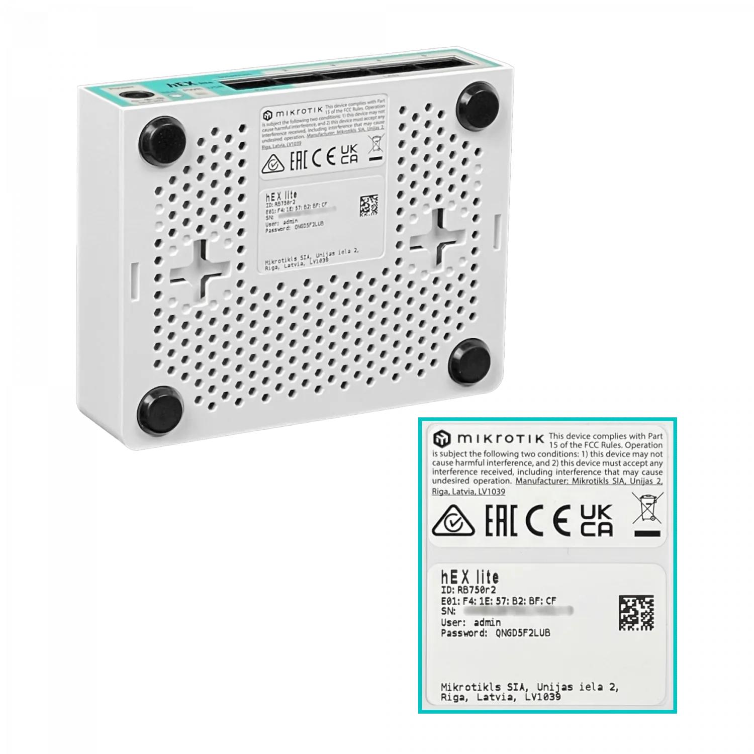 Router MikroTik hEX lite RB750r2 - 5 Puertos Ethernet, CPU 850MHz, 64MB RAM 5