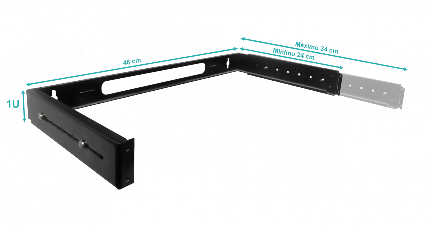 Bracket Mural Abierto 1U Ajustable con Bisagra para Rack 4