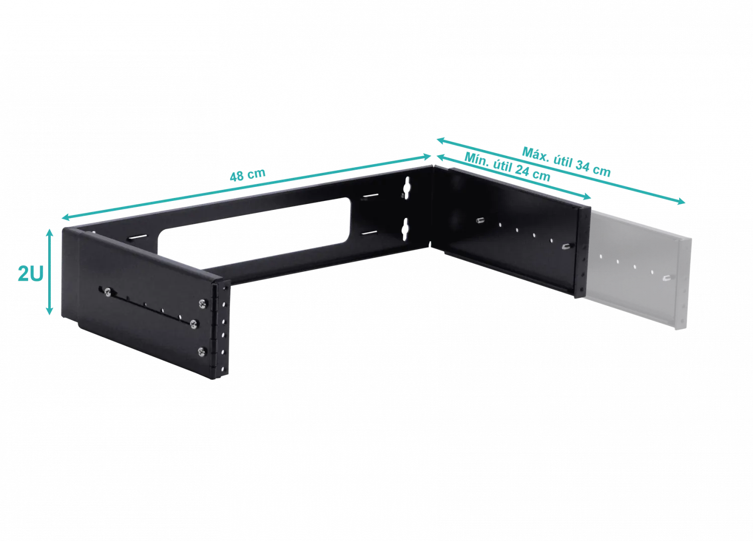 Bracket Mural Abierto 2U Ajustable con Bisagra para Rack 3