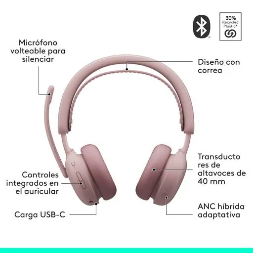 Audífonos Logitech Zone Wireless Bluetooth Rose con Diseño Elegante para Oficina y Trabajo Híbrido 7