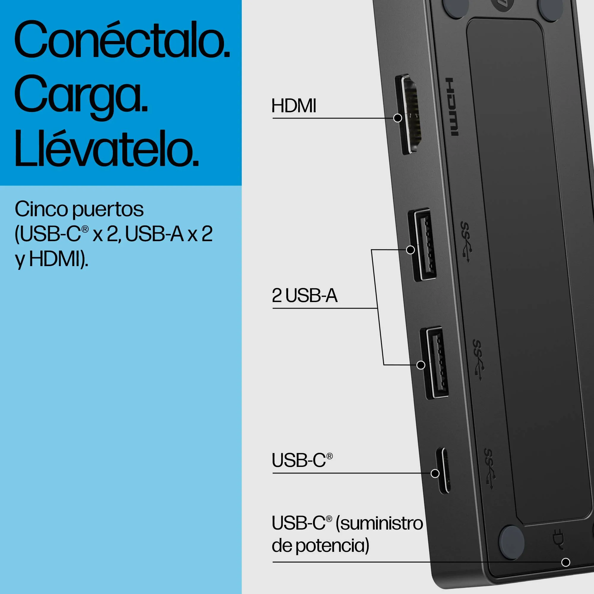 Adaptador HP USB-C Travel Hub G3 86S97UT 5 Puertos HDMI 4K 10Gbps 5