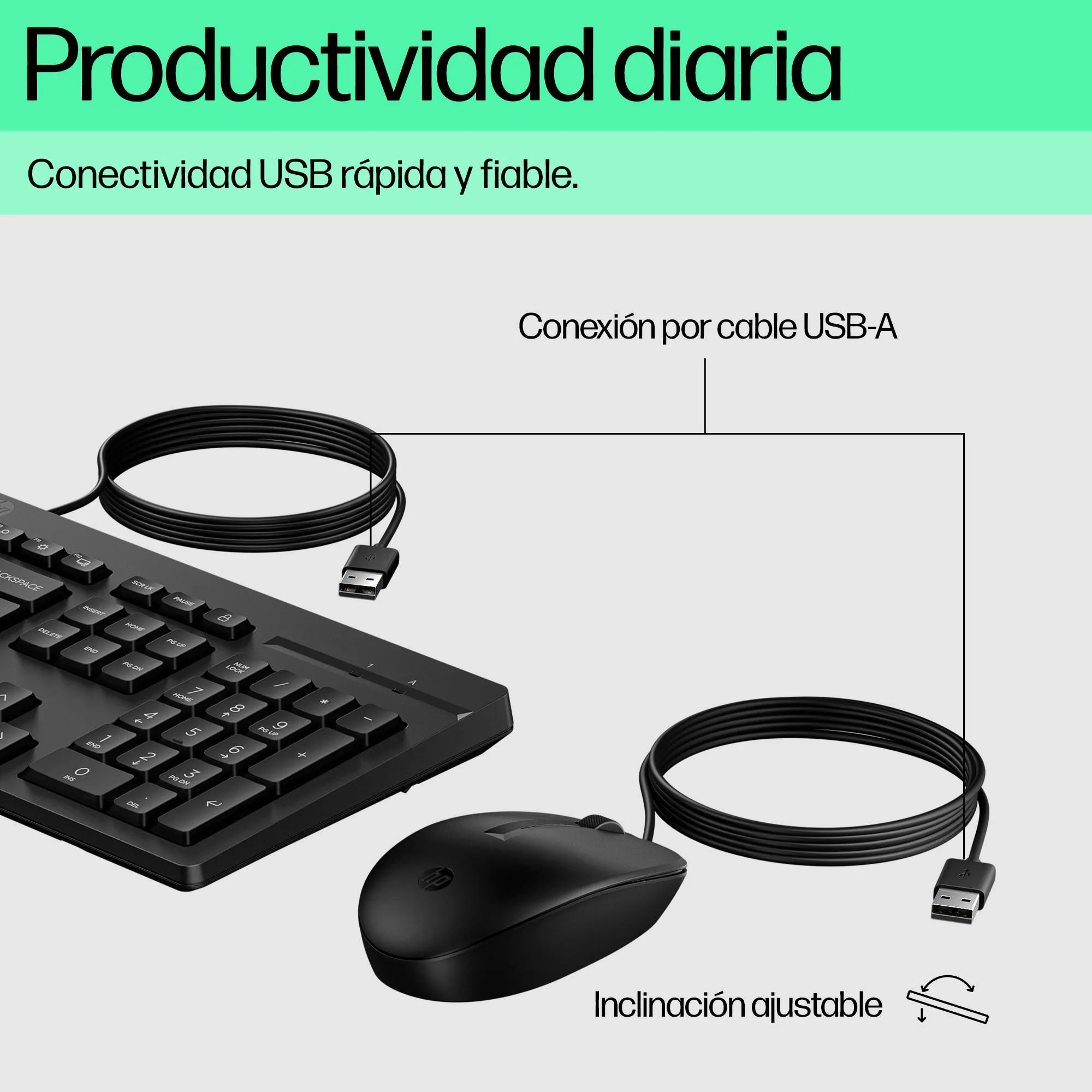 Teclado y Mouse HP 225 Wired Combo USB con Tecla Copilot para Oficina 6