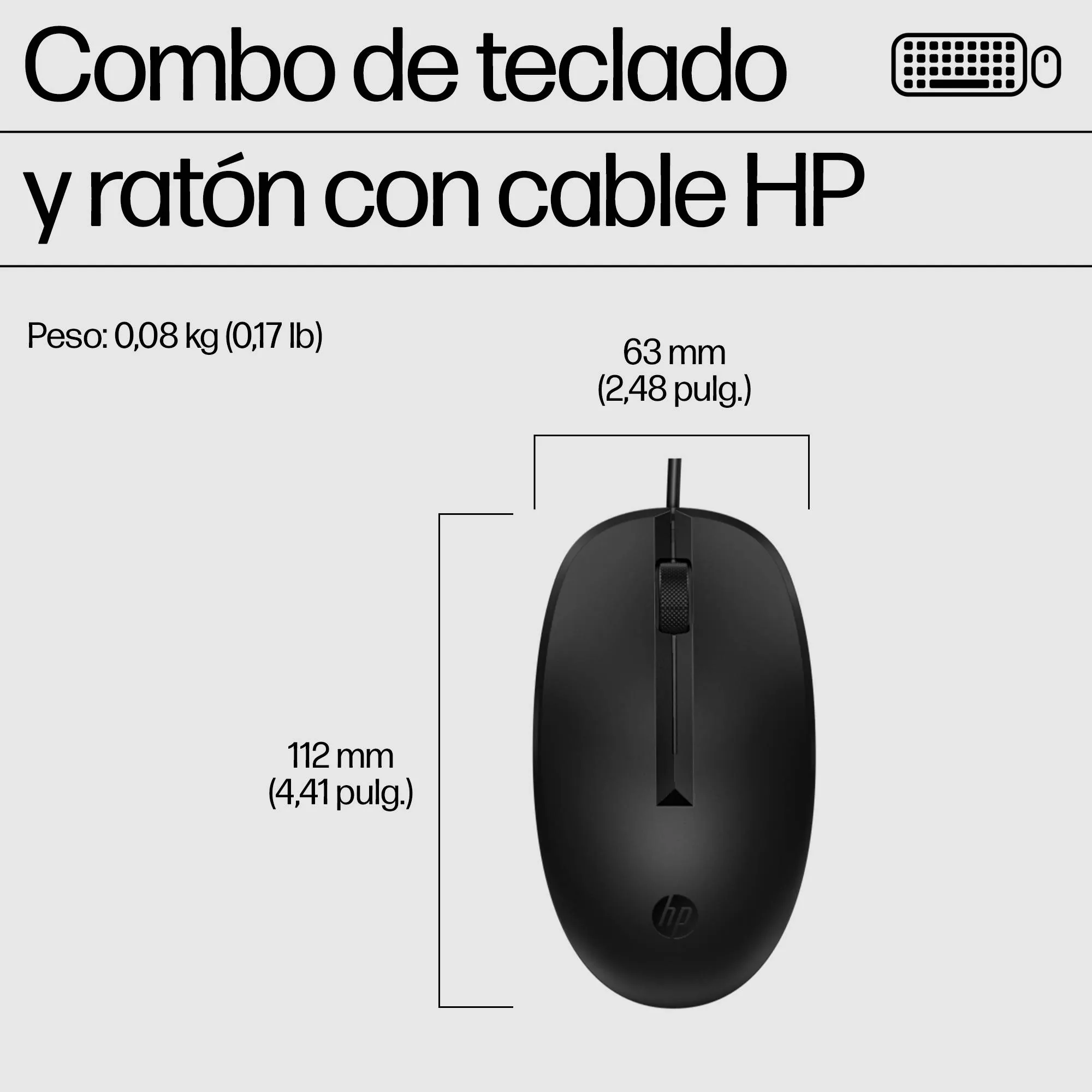 Teclado y Mouse HP 225 Wired Combo USB con Tecla Copilot para Oficina 5