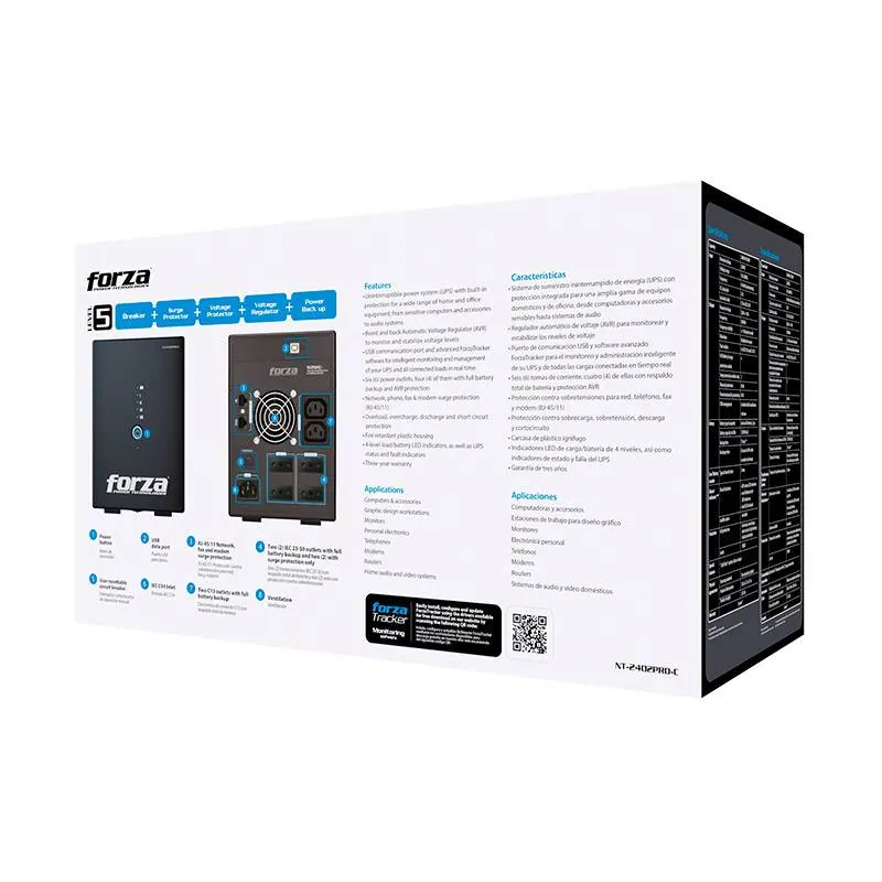 UPS Forza NT-2402PRO-C 2400VA 1200W Line Interactive AVR 220V con 6 Tomas Protección Total 6