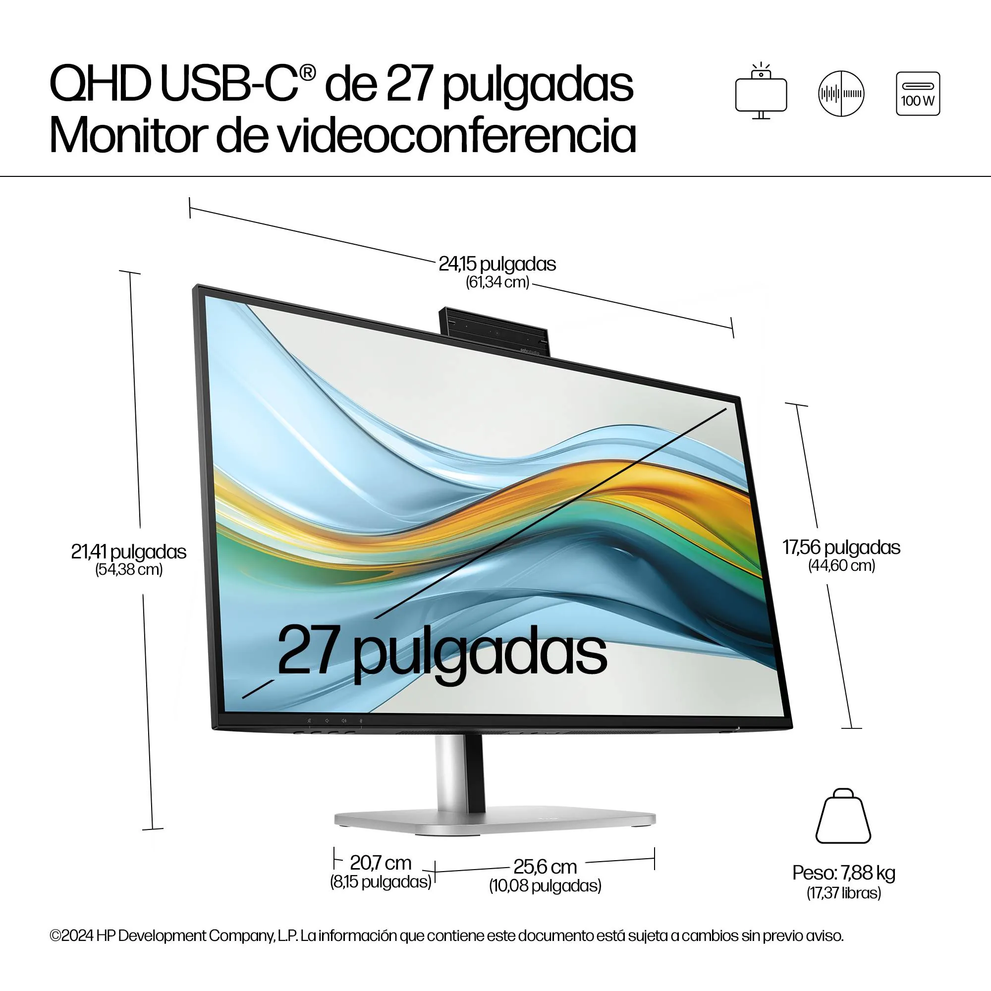 Monitor HP Series 5 Pro 527pm 27 Pulgadas QHD USB-C con Webcam 5MP para Trabajo Híbrido 7