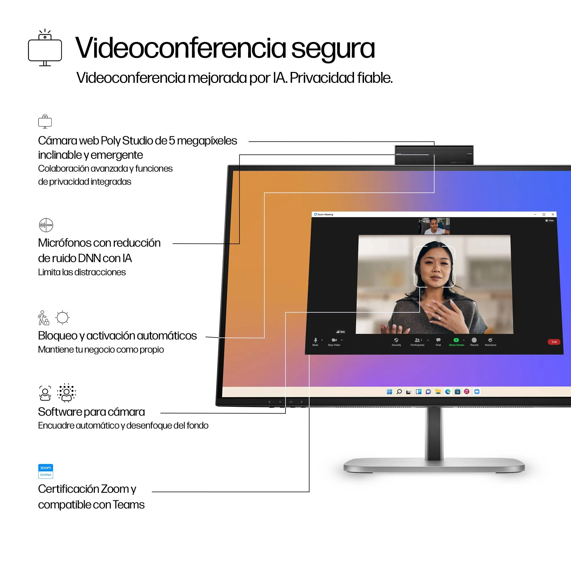 Monitor HP Series 5 Pro 527pm 27 Pulgadas QHD USB-C con Webcam 5MP para Trabajo Híbrido 11