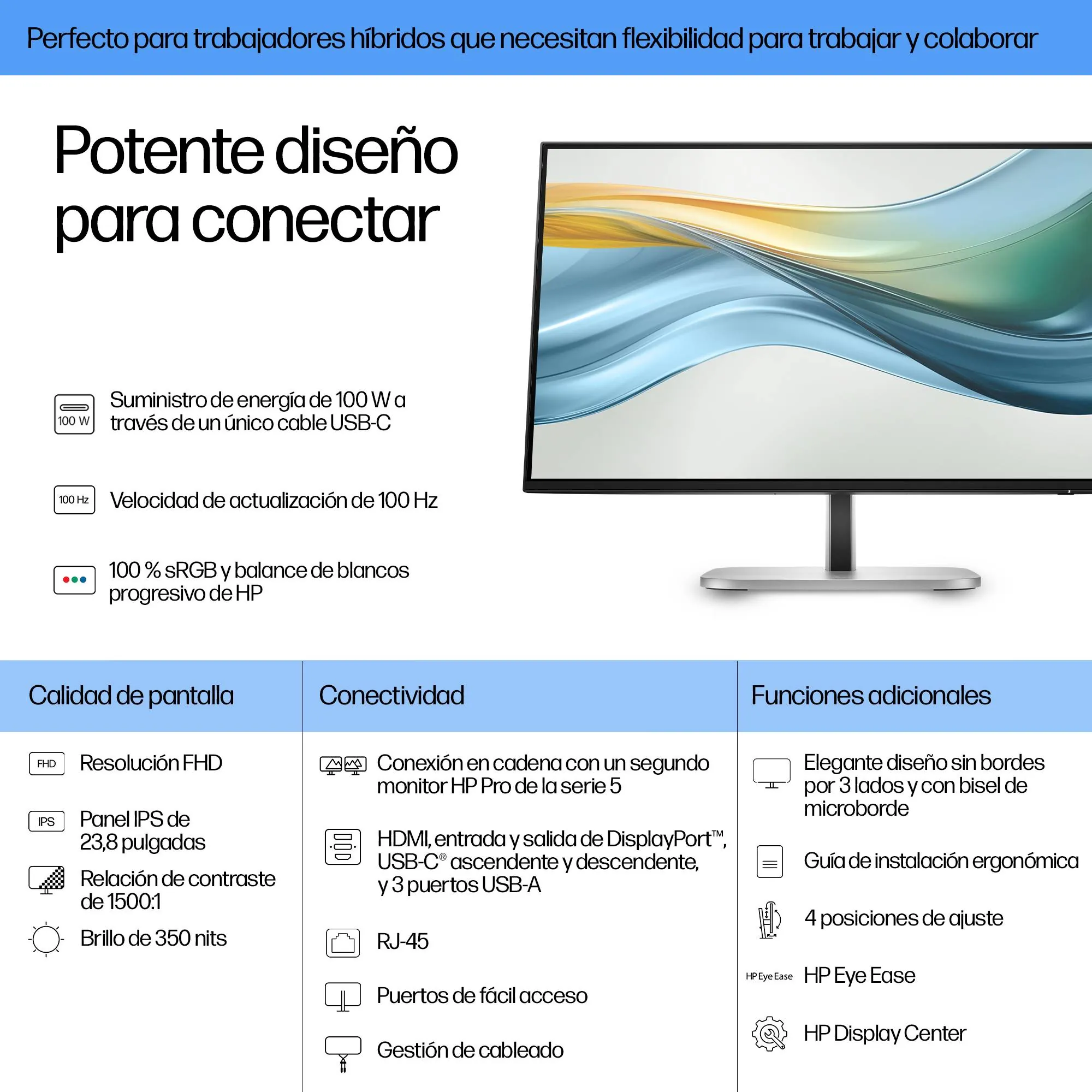 Monitor HP Series 5 Pro 524pu 23.8 Pulgadas Full HD IPS USB-C 100W para Productividad Profesional 2