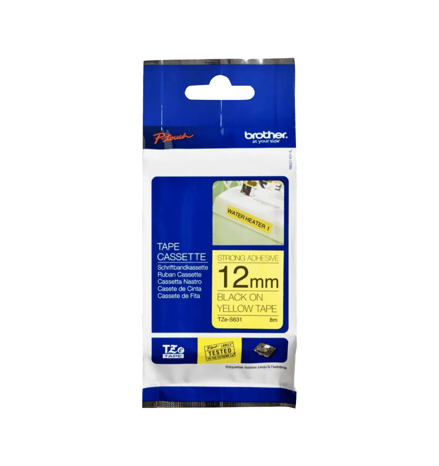 Cinta Laminada Brother TZE-S631, Fondo Amarillo con Texto Negro, 12mm, 8 Metros 1