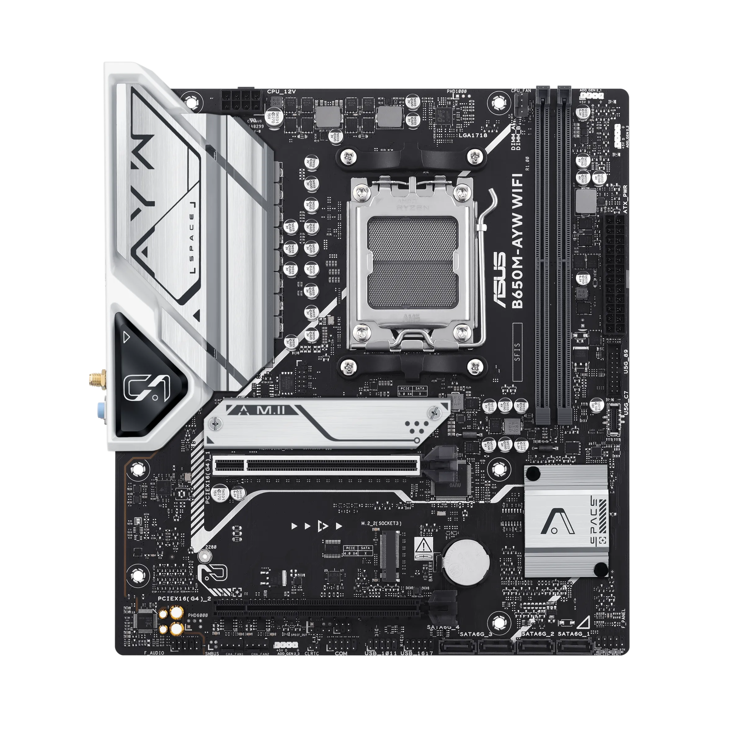 Placa Madre ASUS B650M-AYW WiFi, Socket AM5, 2x DDR5, 2x NVMe, Wi-Fi 6, 2.5 GbE, Micro-ATX 2